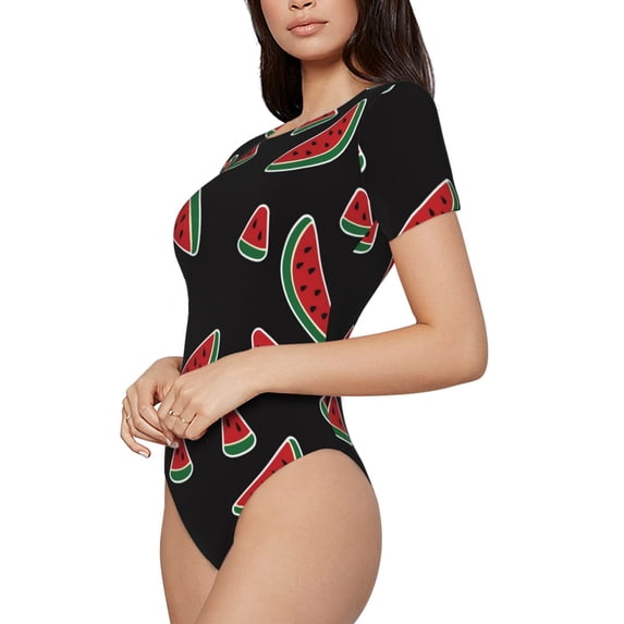 Goofa Watermelon Printed Women Rash Guard Short Sleeve,Tummy control Swimsuit Surfing Swimsuit Bathing Suit One Piece Swimsuit UPF 50-XX-Large