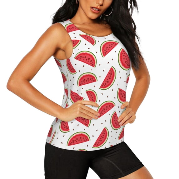 Goofa Watermelon Printed Womens Workout Tops for Women Sleeveless Yoga Shirts Athletic Running Tank Tops Sleeveless Gym Clothes Workout Apparel-