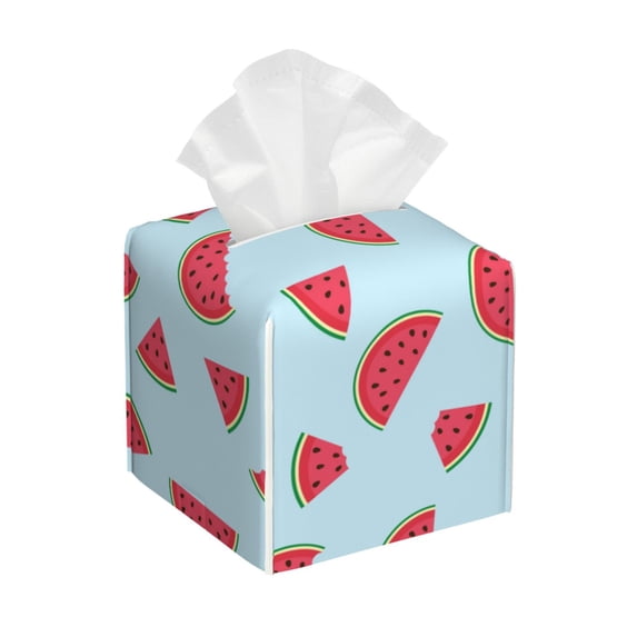 Goofa Watermelon Tissue Box Cover PVC Leather Tissue Holder Square Facial Tissue Case Facial Paper Organizer Dispenser for Bathroom, Vanity Countertop