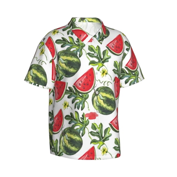 Goofa Watermelons Hawaiian Shirt for Men, Unisex Summer Beach Casual Short Sleeve Button Down Shirts,Aloha Tropical Floral print shirt-Small