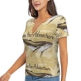 thumbnail image 1 of Goofa We Live for Adventure Pattern Womens Deep V Neck Low Cut Tops Casual Summer Short Sleeve Ribbed Knit T-Shirts-Large, 1 of 5
