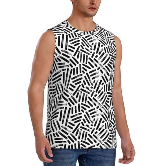 Goofa Weave Geometric Printed Men's Sleeveless T-Shirt - Athletic Gym Workout Tank Top for Men - Moisture-Wicking, UPF 30+ Quick-Dry Muscle Tee-Large