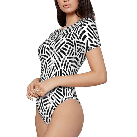 Goofa Weave Geometric Printed Women Rash Guard Short Sleeve,Tummy control Swimsuit Surfing Swimsuit Bathing Suit One Piece Swimsuit UPF 50-X-Large