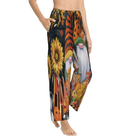 Goofa Welcom Fall Printed Soft Pajama Pants for Women, Wide Leg Comfy Casual Lounge Yoga Pants-X-Large