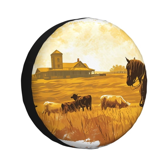 Goofa Western Cowboy Ranch Pattern Universal Tire Cover for Jeep, SUV, Truck, and Trailer – Waterproof, UV-Resistant,Easy to Install, Fits 14"-17" Tires-17 inch