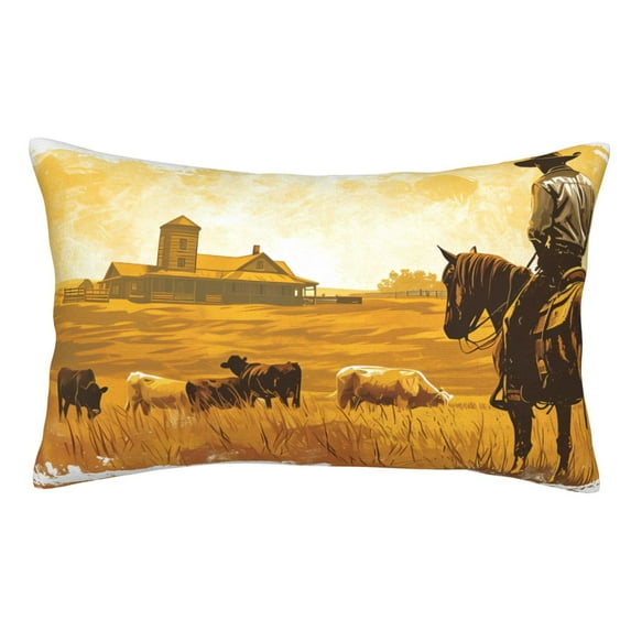 Goofa Western Cowboy Ranch Print Plush Throw Pillow Case, Soft Velvet with Hidden Zipper, Decorative Cushion Cover for Sofa, Bed, Car, and Home Décor-16"x24"