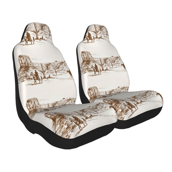 Goofa Western Desert Cowboys Printed Car Seat Covers, Automotive Seat Covers for Cars Trucks and SUVs, Quick Setup Universal Fit Elastic Seat Covers-1