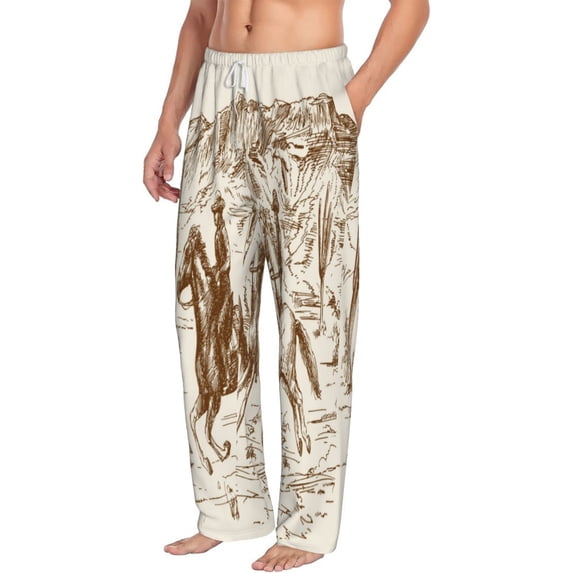 Goofa Western Desert Cowboys1 Printed Soft Pajama Pants for Men, Wide Leg Comfy Casual Lounge Yoga Pants-X-Large