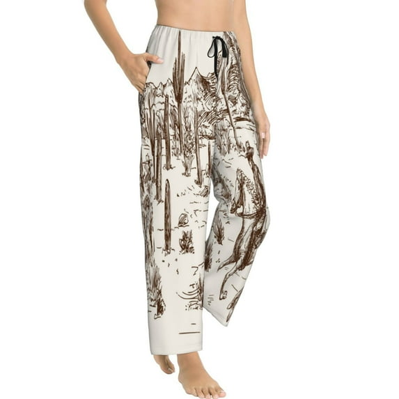 Goofa Western Desert Cowboys3 Printed Soft Pajama Pants for Women, Wide Leg Comfy Casual Lounge Yoga Pants-