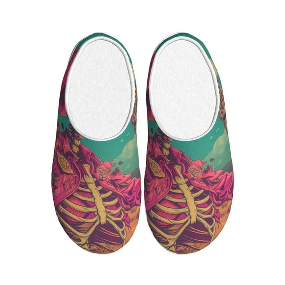 Goofa Western Desert Skull Cowboy (2) Print Womens Mens Cotton Lightweight House Slippers , Washable Home Slippers,Indoor Comfy Bedroom Cozy Slippers-35/36