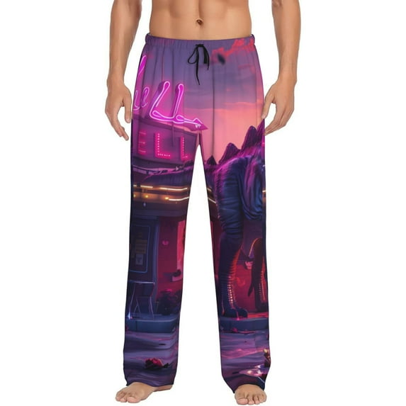 Goofa Western Style Dinosaur Pattern Printed Soft Pajama Pants for Men, Wide Leg Comfy Casual Lounge Yoga Pants-XX-Large