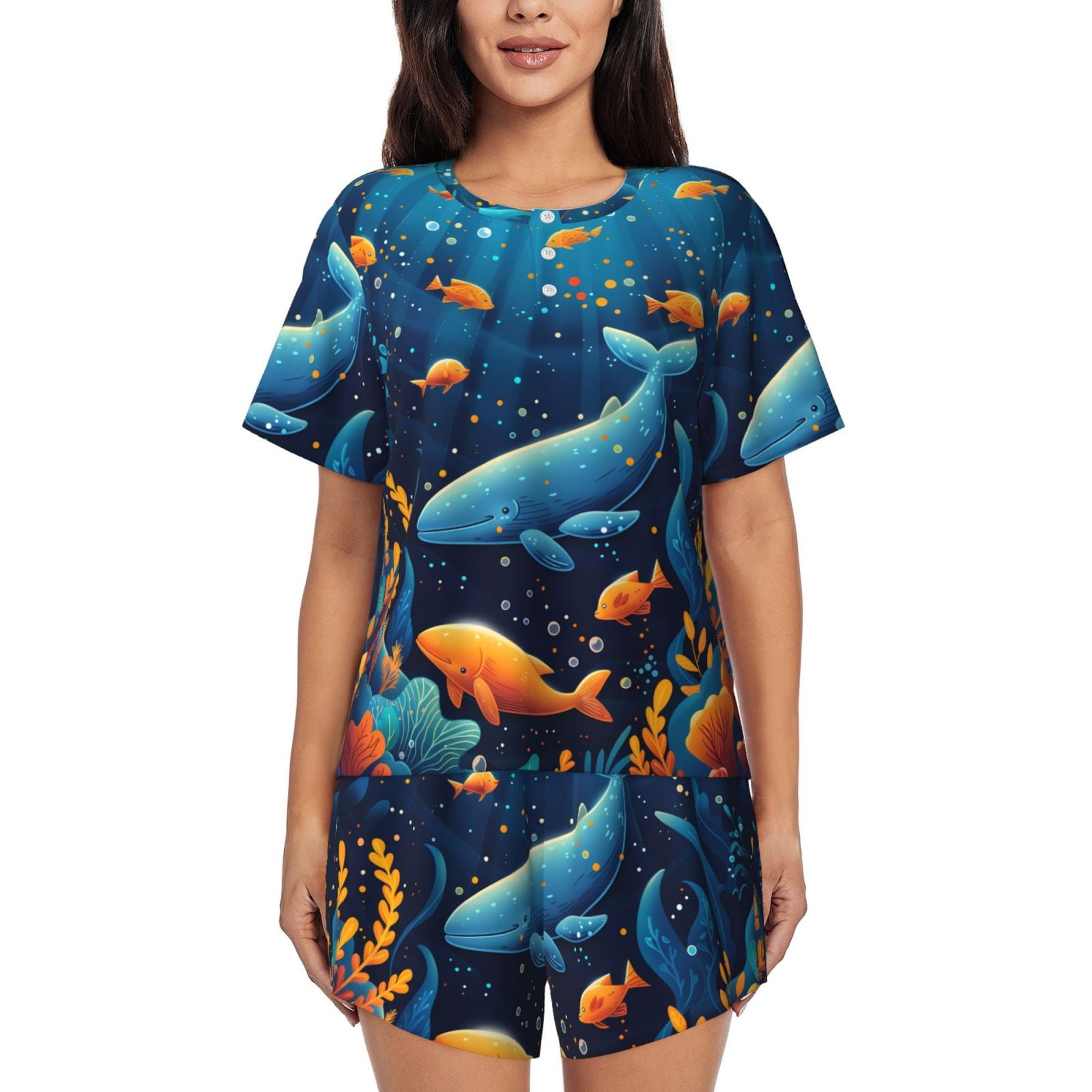 Goofa Whimsical Underwater Fantasy for Womens Cotton 2 Piece Pajamas ...