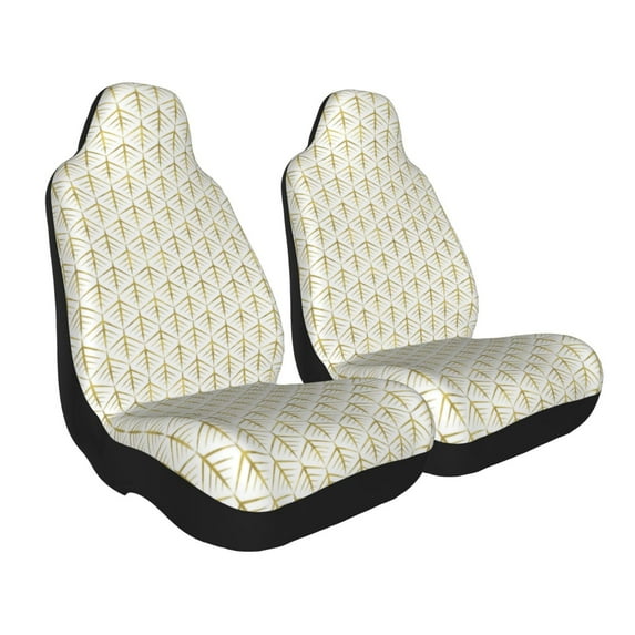 Goofa White And Gold Geometry Printed Car Seat Covers, Automotive Seat Covers for Cars Trucks and SUVs, Quick Setup Universal Fit Elastic Seat Covers-2 PCS