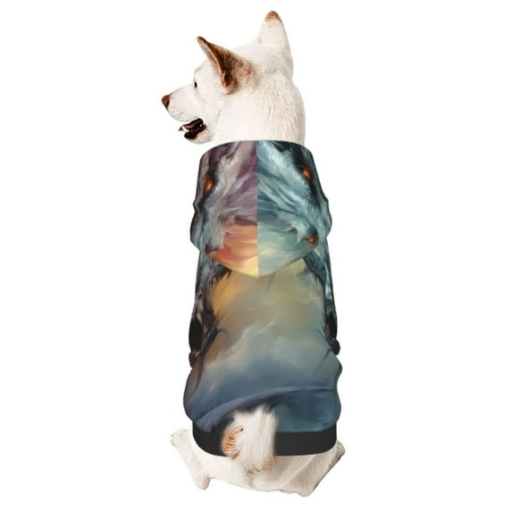 Goofa White And Red Storm Dragon Pattern Small Dog Sweater Hoodies Pet Grey Hooded Soft Fleece Sweatshirts with Pocket Fall Winter Puppy Cat Sweaters Warm Clothes-Small