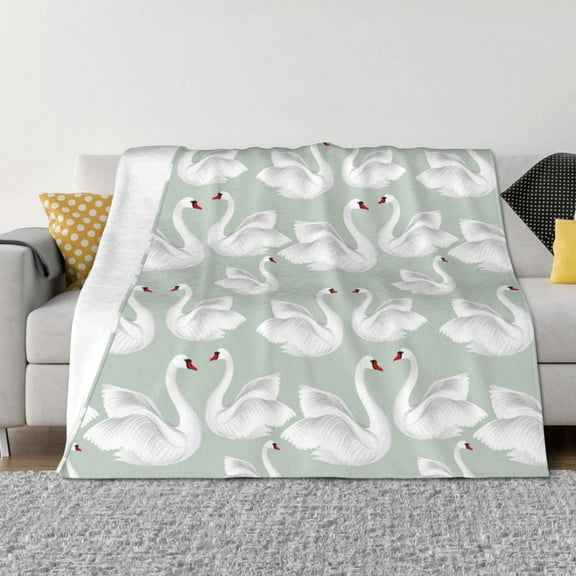 Goofa White Birds Pattern Fleece Throw Blanket for Couch, Soft Checkered Flannel Blanket for Sofa, Warm Cozy Decorative Blanket Fall Decor Gift-40"x30"