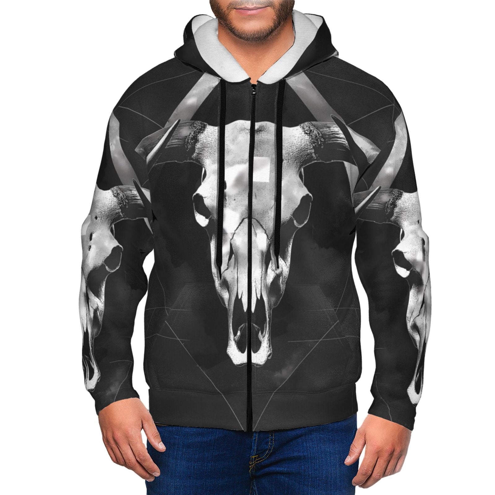 Black Leopard Peek-a-Boo Sleeve Skull Graphic Sweatshirt main image 0