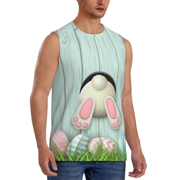 Goofa White Bunny Bottom And Easter Eggs Printed Men's Sleeveless T-Shirt - Athletic Gym Workout Tank Top for Men - Moisture-Wicking, UPF 30+ Quick-Dry Muscle Tee-XX-Large