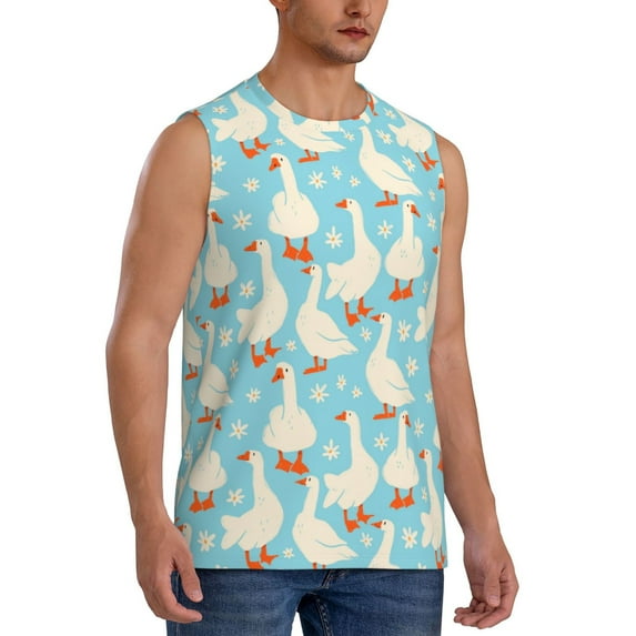 Goofa White Geese and Flower Printed Men's Sleeveless T-Shirt - Athletic Gym Workout Tank Top for Men - Moisture-Wicking, UPF 30+ Quick-Dry Muscle Tee-3X-Large