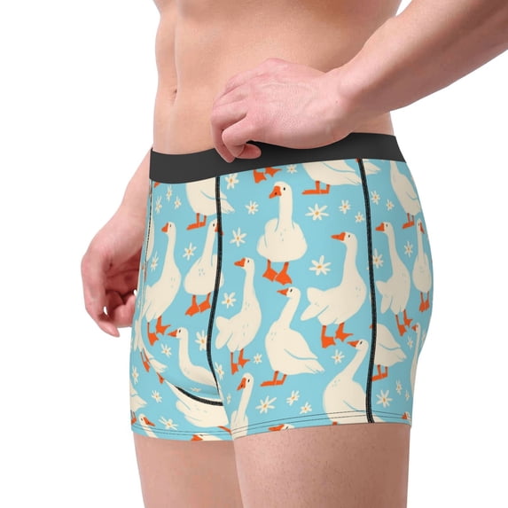 Goofa White Geese and Flower Printed Men's Boxer Briefs Underwear, Moisture-Wicking Underwear, Trunk,Soft and Breathable Cotton Underwear-