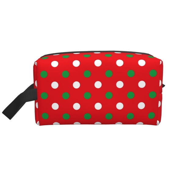 Goofa White and Green Polka Dot Printed Toiletry Bag with Handle,Large Capacity Travel Makeup Cosmetic Bag for Women, Carry on Airport Airline Compliant Bag