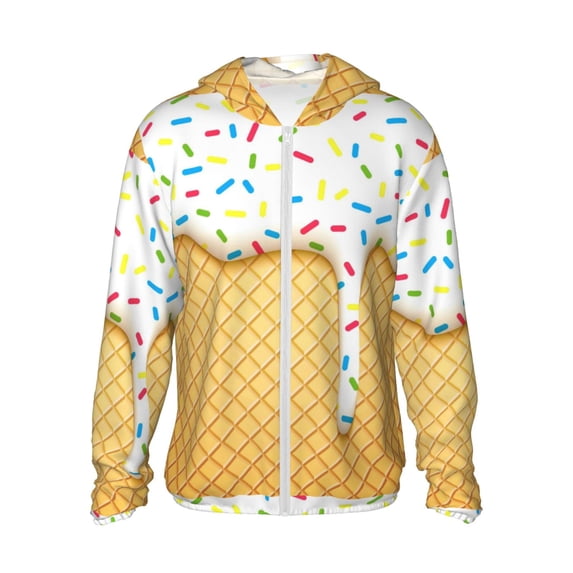Goofa White Ice Cream Printed Women's UPF 50+ Sun Protection Hoodie Jacket Lightweight Long Sleeve Sun Shirt for Women with Pocket Hiking Outdoor-Small