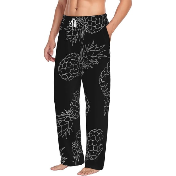 Goofa White Pineapples Printed Soft Pajama Pants for Men, Wide Leg Comfy Casual Lounge Yoga Pants-Small