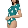 thumbnail image 1 of Goofa White Polka Dots With Teal Background Printed Women Rash Guard Short Sleeve,Tummy control Swimsuit Surfing Swimsuit Bathing Suit One Piece Swimsuit UPF 50-Small, 1 of 9