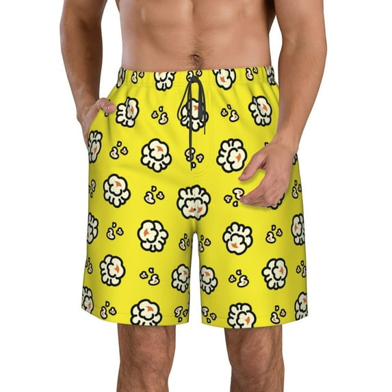 Goofa White Popcorn Printed Mens Swim Trunks Summer Quick Dry Short Beach Swimwear Bathing Suits-Medium