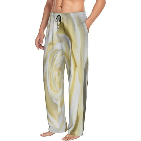 Goofa White Rose Printed Soft Pajama Pants for Men, Wide Leg Comfy Casual Lounge Yoga Pants-XX-Large