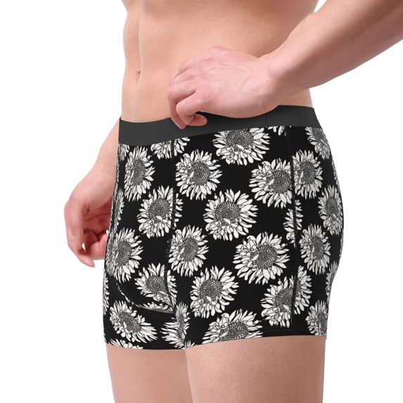 Goofa White Sunflowers Printed Men's Boxer Briefs Underwear, Moisture-Wicking Underwear, Trunk,Soft and Breathable Cotton Underwear-Large