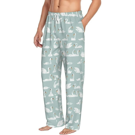 Goofa White Swan Printed Soft Pajama Pants for Men, Wide Leg Comfy Casual Lounge Yoga Pants-Medium