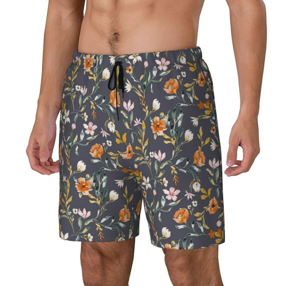 Goofa Wildflowers Printed Men's Swim Trunks Board Shorts Quick Dry Mens Swimming Trunks with Compression Liner,Breathable Fit Hawaii Beach Shorts-Medium