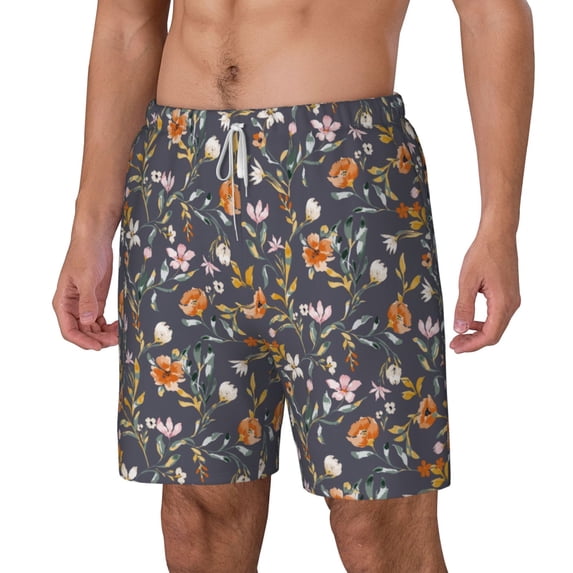 Goofa Wildflowers Printed Men's Swim Trunks Board Shorts Quick Dry Mens Swimming Trunks with Compression Liner,Breathable Fit Hawaii Beach Shorts-3X-Large