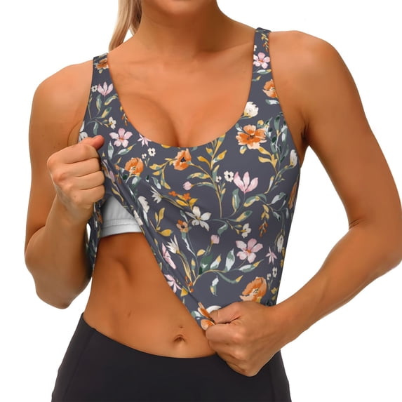 Goofa Wildflowers Printed Sports Bras for Women, High Impact Running Bra Workout Crop Tank Tops Longline Sports Bra Push up-