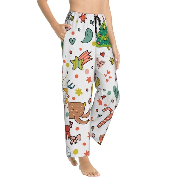 Goofa Winter Christmas And New Year Deer Printed Soft Pajama Pants for Women, Wide Leg Comfy Casual Lounge Yoga Pants-XX-Large