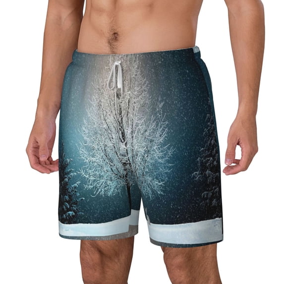 Goofa Winter Rabbit Printed Men's Swim Trunks Board Shorts Quick Dry Mens Swimming Trunks with Compression Liner,Breathable Fit Hawaii Beach Shorts-Small