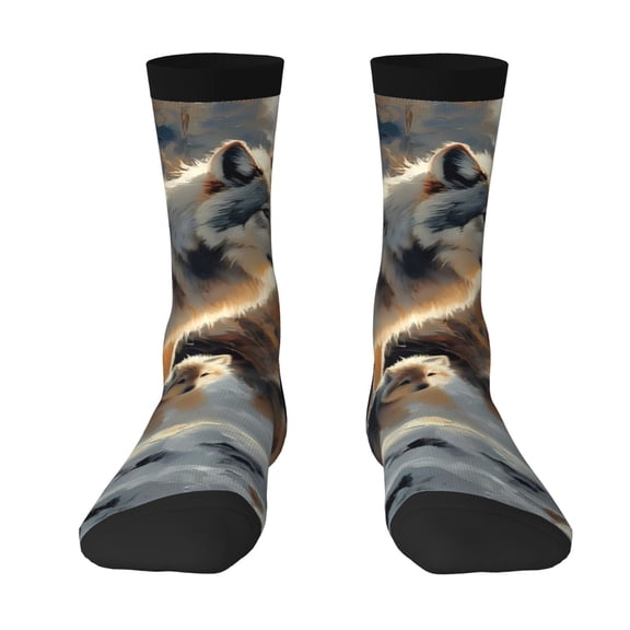 Goofa Wolf Family Winter Wonderland Printed Men's Crew Socks, Soft Durable Breathable Moisture-Wicking with Odor Control Cotton socks