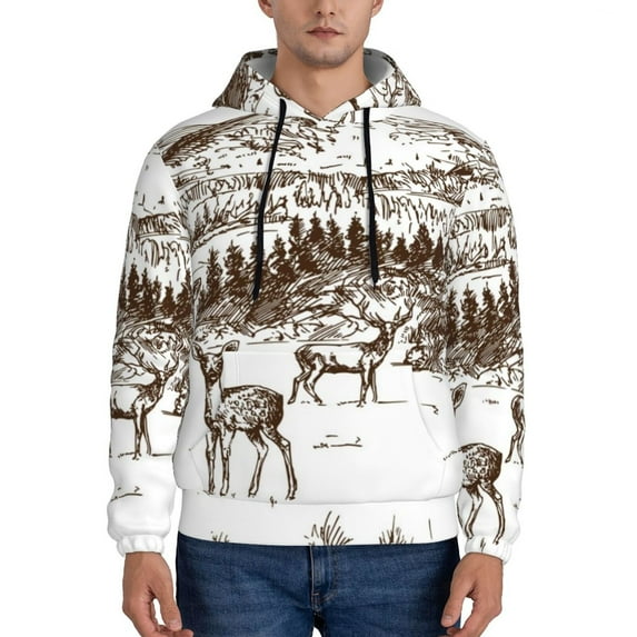 Goofa Woodland Forest With Deers for Men's Hooded Sweatshirt - Lightweight Pullover Hoodie with Kangaroo Pocket, Perfect for Everyday Wear-4X-Large