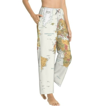 Goofa World Map 1 Printed Soft Pajama Pants for Women, Wide Leg Comfy Casual Lounge Yoga Pants-Small