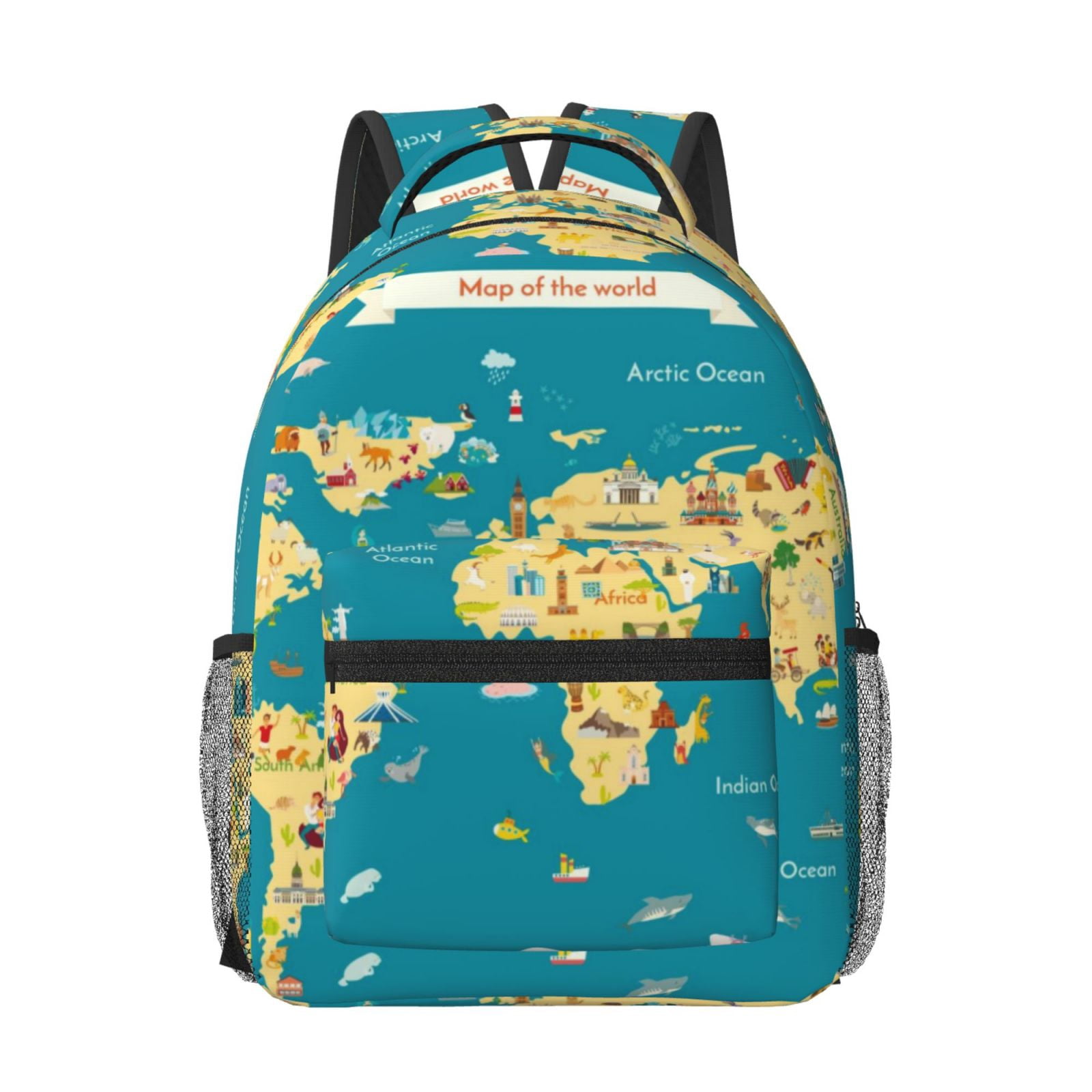 Geography Backpack Goofa World Map With Landmarks Pattern Comfortable Student Backpack ...