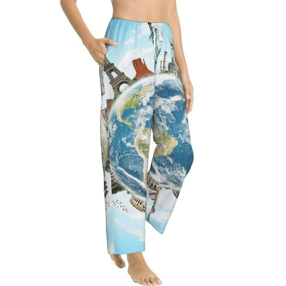 Goofa World Travel Printed Soft Pajama Pants for Women, Wide Leg Comfy Casual Lounge Yoga Pants-Medium