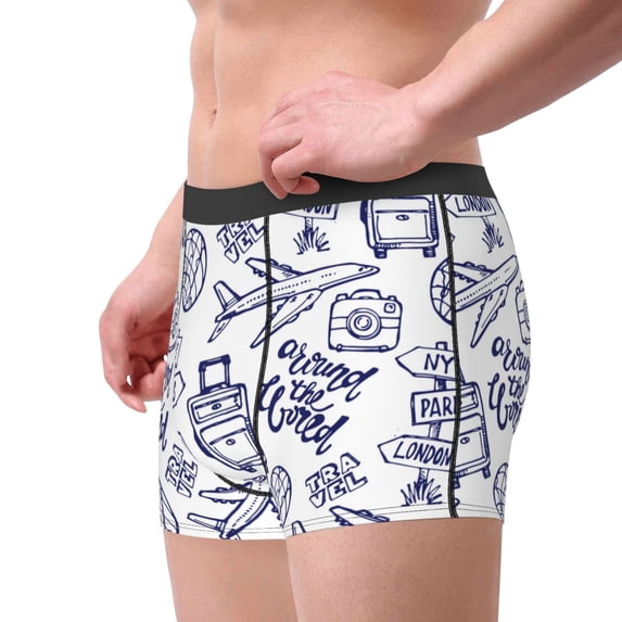 Goofa World Travel2 Printed Men's Boxer Briefs Underwear, Moisture-Wicking Underwear, Trunk,Soft and Breathable Cotton Underwear-X-Large