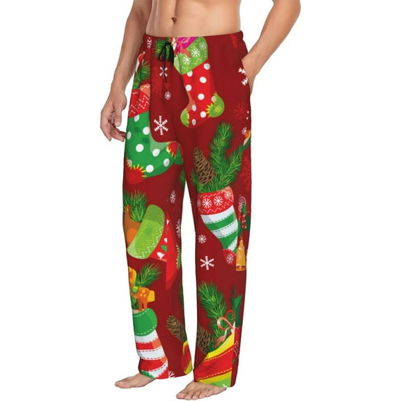 Goofa X-mas and New Year Printed Soft Pajama Pants for Men, Wide Leg Comfy Casual Lounge Yoga Pants-Small
