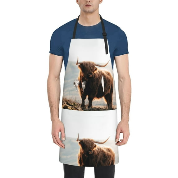 Goofa Yak Printed Waterproof Apron 33" Chef Aprons for Men Heavy Duty Chemical Work Apron Adjustable Bib Apron