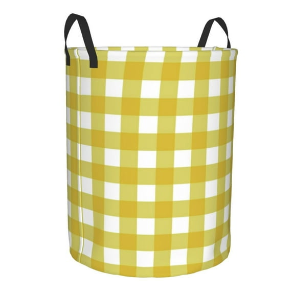 Goofa Yellow Checkboard Printed Circular Hamper,Laundry Basket with Handles,Storage Baskets Foldable,Large Capacity Laundry Hamper-