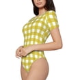 thumbnail image 1 of Goofa Yellow Checkboard Printed Women Rash Guard Short Sleeve,Tummy control Swimsuit Surfing Swimsuit Bathing Suit One Piece Swimsuit UPF 50-Small, 1 of 9