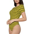 thumbnail image 1 of Goofa Yellow Checkered Plaid Printed Women Rash Guard Short Sleeve,Tummy control Swimsuit Surfing Swimsuit Bathing Suit One Piece Swimsuit UPF 50-Medium, 1 of 1
