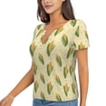thumbnail image 1 of Goofa Yellow Corn Pattern Womens Deep V Neck Low Cut Tops Casual Summer Short Sleeve Ribbed Knit T-Shirts-Small, 1 of 5