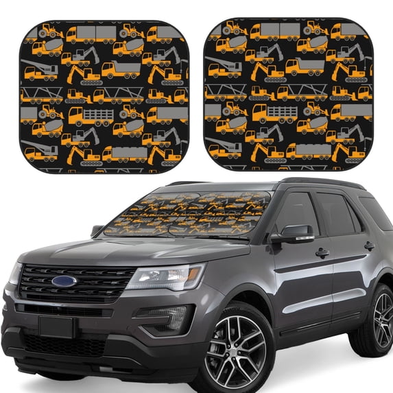 Goofa Yellow Excavator Pattern 2 Piece Car Windshield Sun Shade Foldable | Front Windshield Shade for Sun, Heat and UV Rays | Sunshade for Car Front Window-Large