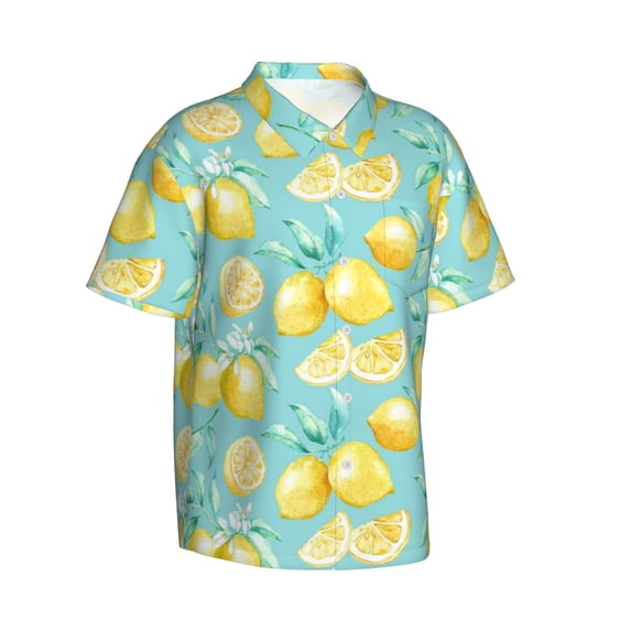Goofa Yellow Lemon Hawaiian Shirt for Men, Unisex Summer Beach Casual Short Sleeve Button Down Shirts,Aloha Tropical Floral print shirt-XX-Large